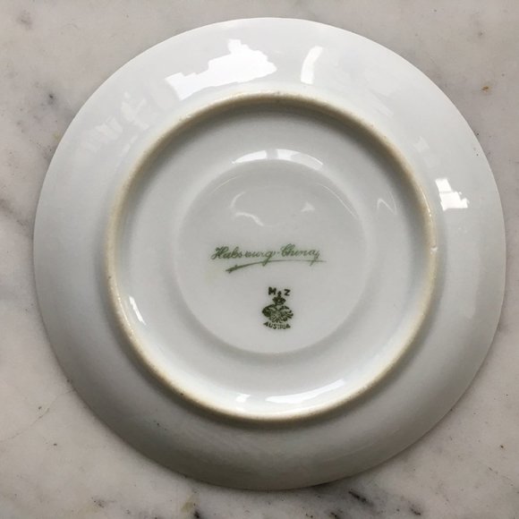 Antique Dish MZ Austria Saucer Pink Green Floral Habsburg China Moritz Zdekauer - Picture 2 of 4